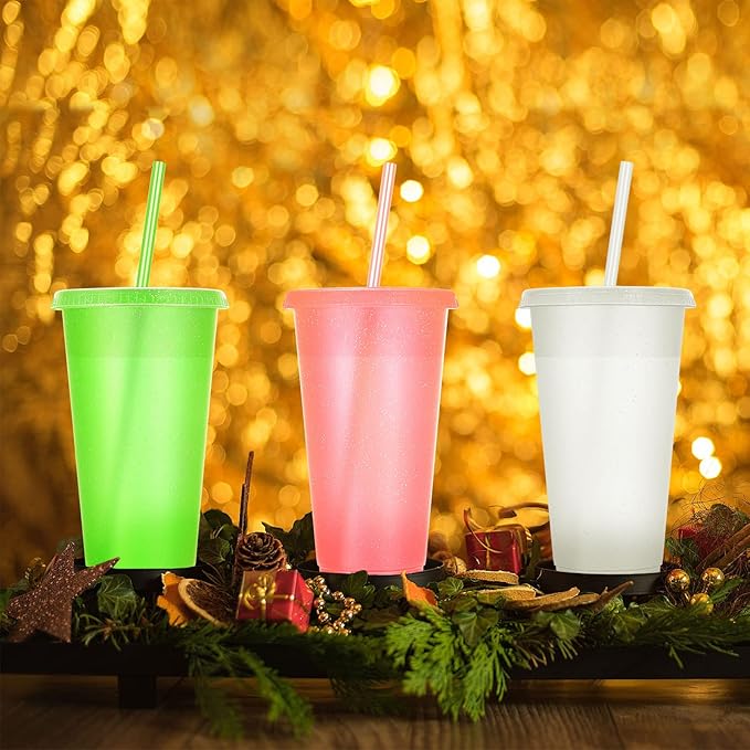 Honeydak 30 Pack Tumbler with Straw and Lid Bulk Glitter Plastic Cups Water Bottle Iced Coffee Travel Mug Reusable Party Favor Cups for Birthdays travel 24-27 oz (Multicolor)