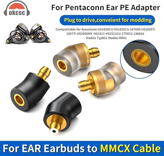 okcsc Ear Male to MMCX Female Headphone Adapter for Earbuds to MMCX Cable for Pentaconn Ear PE Mini Adapter for HS1511 HS1511CU 1750CU 1300ss Madoo Typ821 Madoo M001 1 Pair Clear