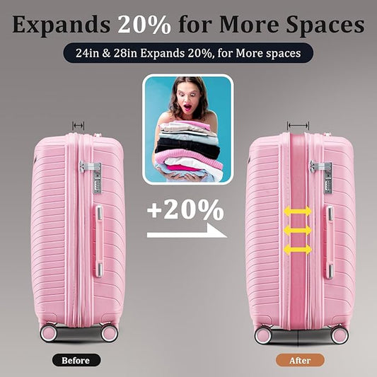 4-Piece Hardshell Luggage Set with TSA Locks, Expandable Suitcases and Silent Spinner Wheels - Vibrant Colors for Easy Identification (14/20/24/28 Inch) - Family Travel Suitcase Sets