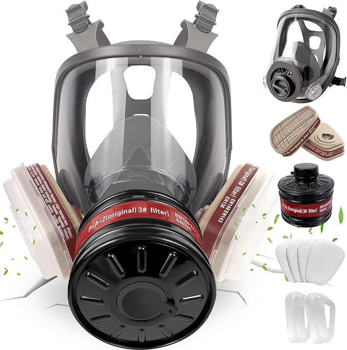 Full Face Respirator Mask - Gas Mask with Filter Cartridges for Painting, Sanding, Asbestos, Fume, Resin and Dust