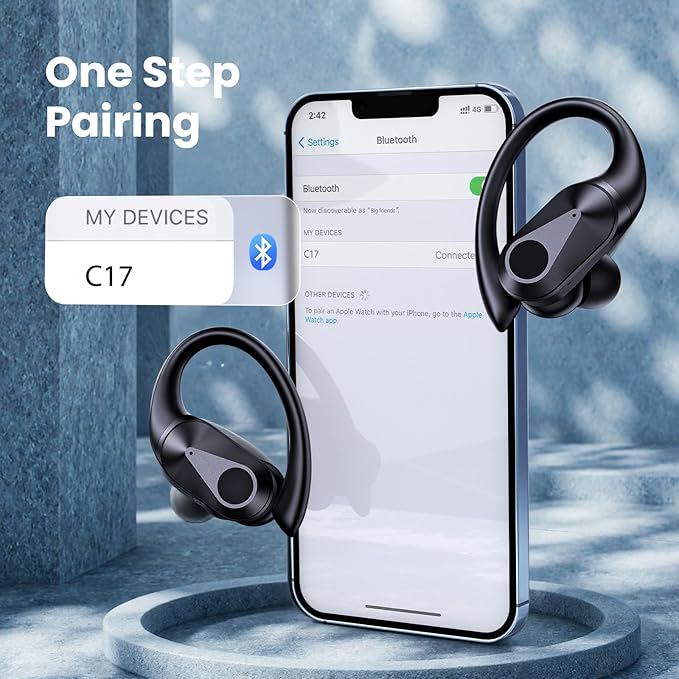 Wireless Earbuds Bluetooth Headphones 90Hrs Playtime Ear Buds IPX7 Waterproof Sports Earphones Wireless Charging Case Over-Ear Earhooks Headest