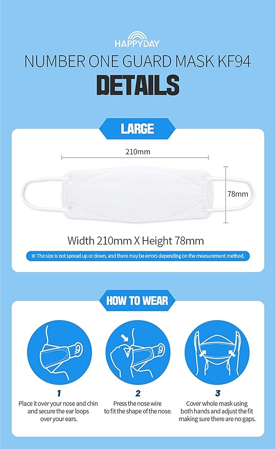 HAPPYDAY A Set of 25 Packages Made in KOREA KF94 White Face Mask for Adult