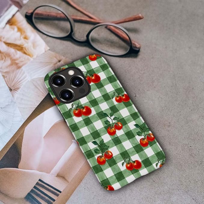 DAIZAG Case Compatible with for iPhone 12 Pro Max,Green Red Checkerboard Tomatoes Watercolor Phone Case for iPhone 12 Pro Max for Girl Women Boy Men