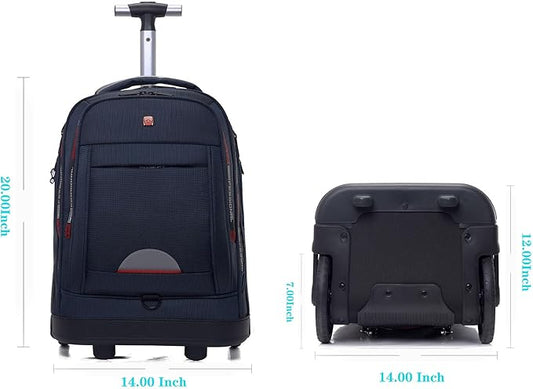 Rolling Backpack for Adults, Backpack with Wheels, Large Wheeled Backpack with Laptop Waterproof Compartment, Roller Backpack on Wheels, Suitable for Leisure Outdoor Business Travel (Blue)