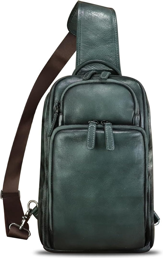Genuine Leather Sling Bag for Men and Women Vintage Leather Sling Backpack Crossbody Bag Chest purse for 11 Inch Ipad Pro