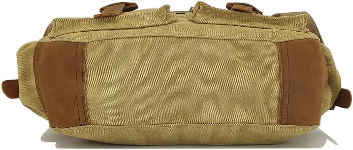 Sechunk Vintage Military Leather Canvas Laptop Bag Messenger Bags Medium
