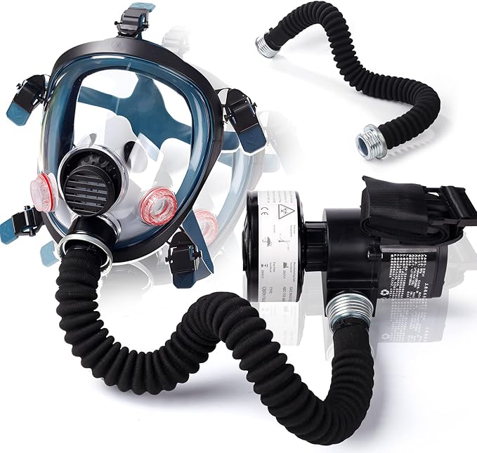 HANUU Reusable PAPR Respirator, Portable PAPR Respirator System with 40mm Activated Carbon Filter, Powered Air Purifying Respirator, Gas Mask for Gases, Dust, Vapors, Chemicals, Paint, Spray