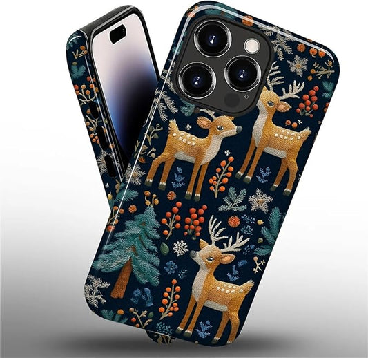 Case for iPhone 14 Pro Case,Cute Christmas Reindeer Design - Hybrid Dual Protection Silicone + Hard PC Shockproof Full Body Cover Slim Anti-Scratch Protective Case for Men Women