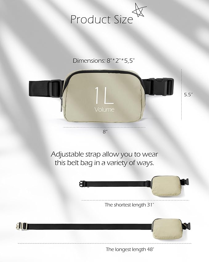 ODODOS Unisex Mini Belt Bag with Adjustable Strap Small Fanny Pack for Workout Running Traveling Hiking, Khaki