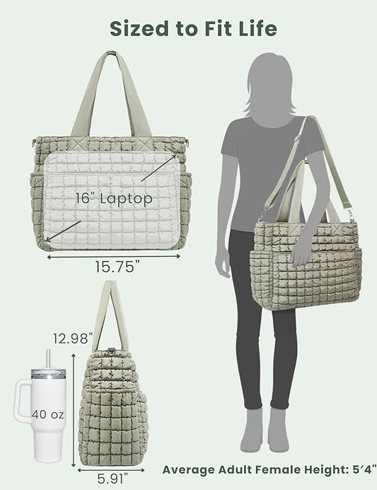 Yarnic Large Puffer Tote Bag for Women, Lightweight 21L Bag with 7 Pockets for School, Travel, Work, Gym Overnight Use