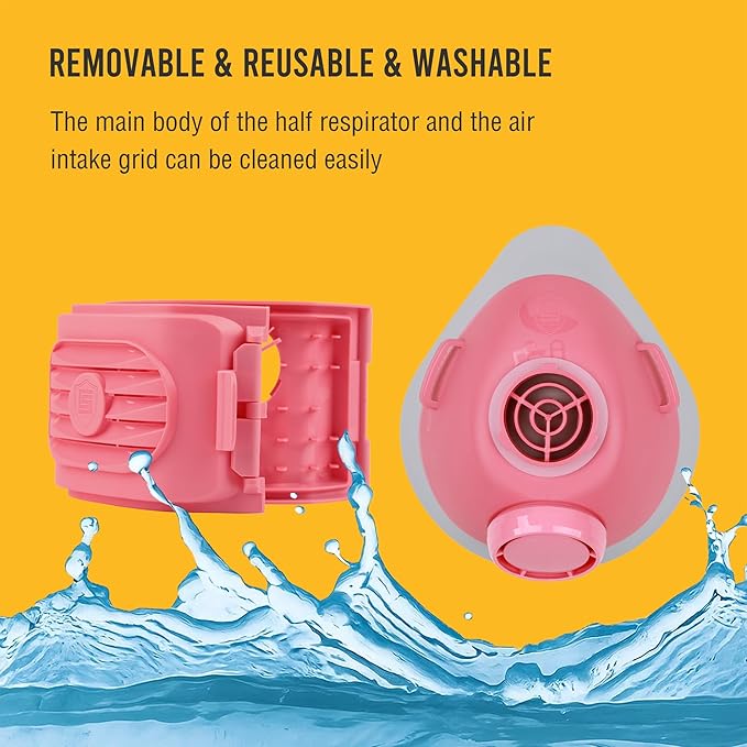 Reusable Half Face Respirator Mask with 6 Filter,2818 Food-Grade Silicone Mask for Painting, Welding, Sanding,Dust,Mold