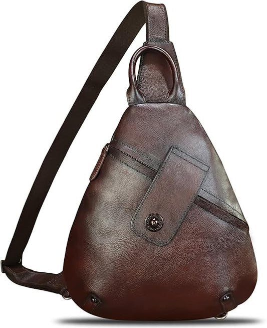 Genuine Leather Sling Bag for Men and Women Classical Real Leather Sling Backpack Purse Crossbody Bag for iPad Pro 11 inch