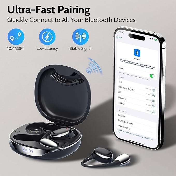 Open Ear Headphones Earbuds Wireless 5.3 Bluetooth Earbuds with LED Digital Display IP55 Waterproof, Wireless Headphones Touch Control Sport Earbuds for Running, Cycling, Gym, Hiking, Gift