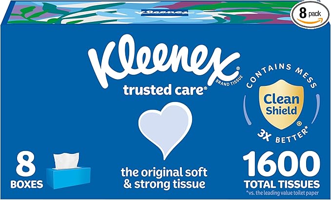 Kleenex Trusted Care Facial Tissues, 8 Flat Boxes, 200 Tissues per Box, 2-Ply, Packaging May Vary