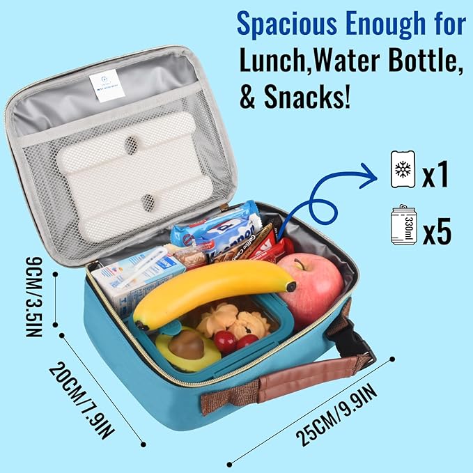 Genteen Lunch Box for Men Women Adults Kids - Insulated LunchBox Reusable, Zip Closure & Buckle Handle, Portable Cooler for Work, School, Travel (Teal)