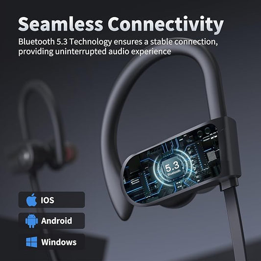 JOYWISE Bluetooth Headphones, Wireless Earbuds Bluetooth 5.3 Headphones with 16Hrs Playtime Stereo Bass Headsets, IPX7 Waterproof Running Earphones for Sports, Black