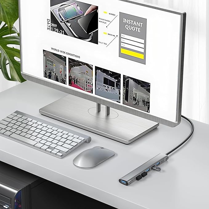 USB Hub Long Cable, 8 Ports USB 3.0 Adapter with 6 USB 3.0 Data Ports,USB-C Data,USB Splitter with USB C 5V/3A Power Port, 47IN/120CM Main Cable for Laptop PC