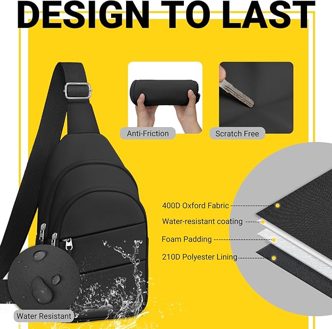 Crossbody Bags for Women, Sling Bag for Men, Small Hiking Backpack Anti Theft Lightweight for Outdoors Travel (M, Black)