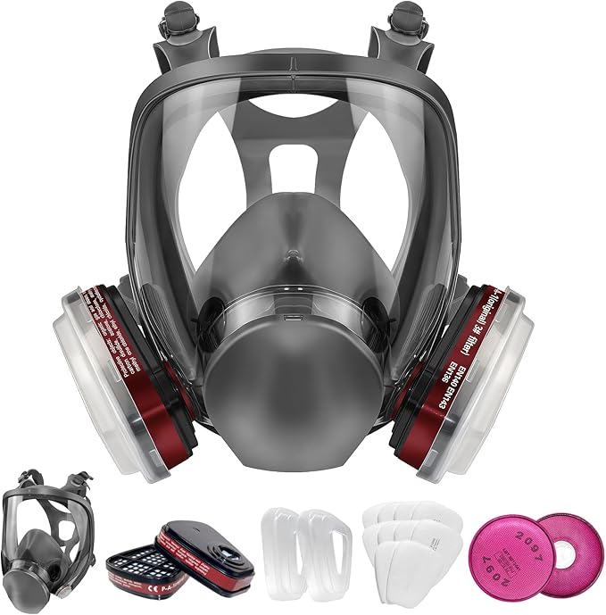 Full Face Respirator Mask - Gas Mask with Filter Cartridges for Painting, Sanding, Asbestos, Fume, Resin and Dust