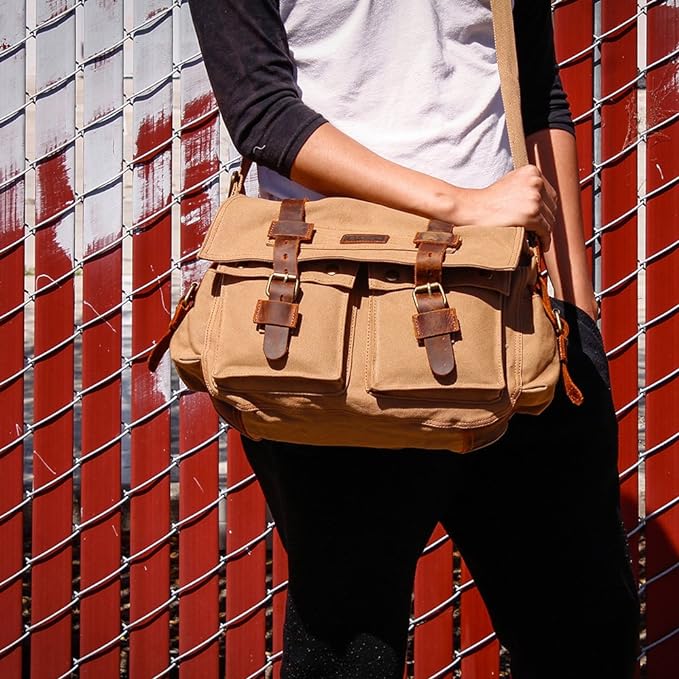 Messenger Bag for Laptop Vintage Canvas Leather Crossbody Satchel Shoulder Computer Bag Travel Office Messenger Bag