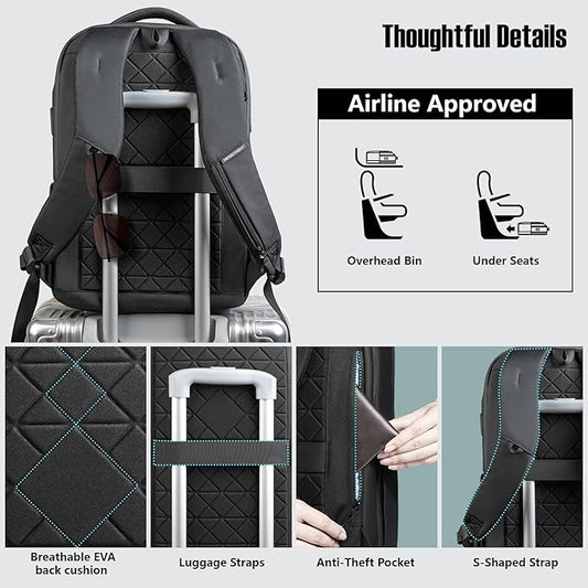 Laptop Backpack for Men, 16 Inch Travel Business Backpack with USB Charging Port, Anti Theft Commuter Work backpack, Water Resistant Computer Bag Bookbag for College Weekender, Black