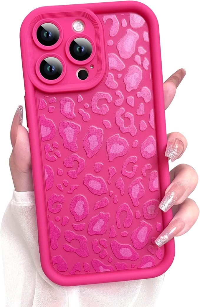 KANGHAR Case for iPhone 14 Pro Leopard Printed Pattern Cute Cheetah Phone Case Soft TPU Shockproof Protective Cover for iPhone 14 Pro 6.1 Inch Hot Pink