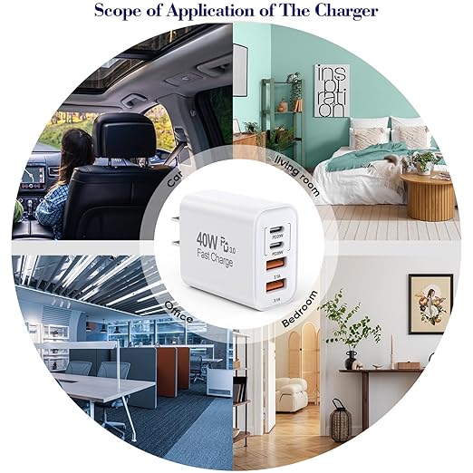 40W iPhone 16 15 Charger Block Fast Charging, 2-Pack USB C Wall Charger, 4-Port Fast USB Wall Adapter PD+QC Multiport Block Cube for iPhone 16/16 Pro/15/14/13/12/11/Pro Max/XS/XR, iPad 12.9
