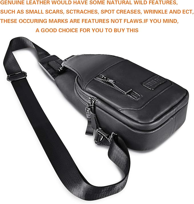 Leather Sling Bag Purse Chest Shoulder Backpack,Concealed Carry Crossbody Bags for Men Wander Plus Anti Theft Bag
