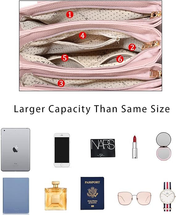 KKXIU Women Satchel Bags Handle Shoulder Handbags and Purses Pockets Zipper Leather Crossbody Bags