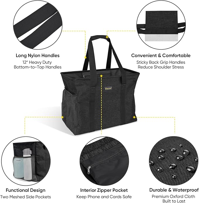 BALEINE Extra Large Utility Tote Bag with Wire Frame for Storage (Black, 16.5''x14''x10'')