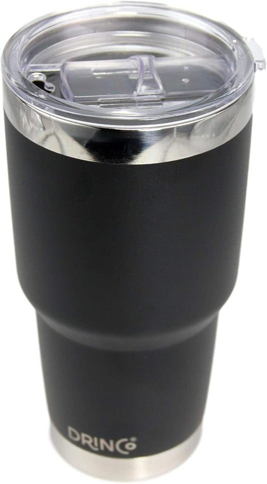 Drinco - 30 oz Stainless Steel Tumbler | Double Walled Vacuum Insulated Mug With Lid, 2 Straws, For Hot & Cold Drinks (30oz, 30oz Black), 1 Count (Pack of 1)