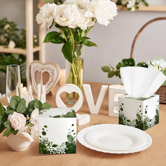 12 Pack Summer Green Tropical Leaves Facial Tissues Cube Boxes 600 Sheets 3 Ply Small Square Face Tissues Bulk for Summer Car Bedroom Supplies