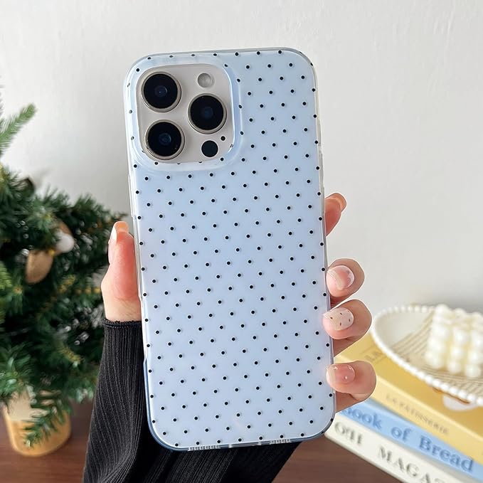 Compatible with iPhone 16 Pro Case, Fashion Cute Aesthetic Polka Dot Phone Case for Women, Shockproof Slim Soft TPU and Hard PC Protective Phone Cover for iPhone 16 Pro 6.3", Blue