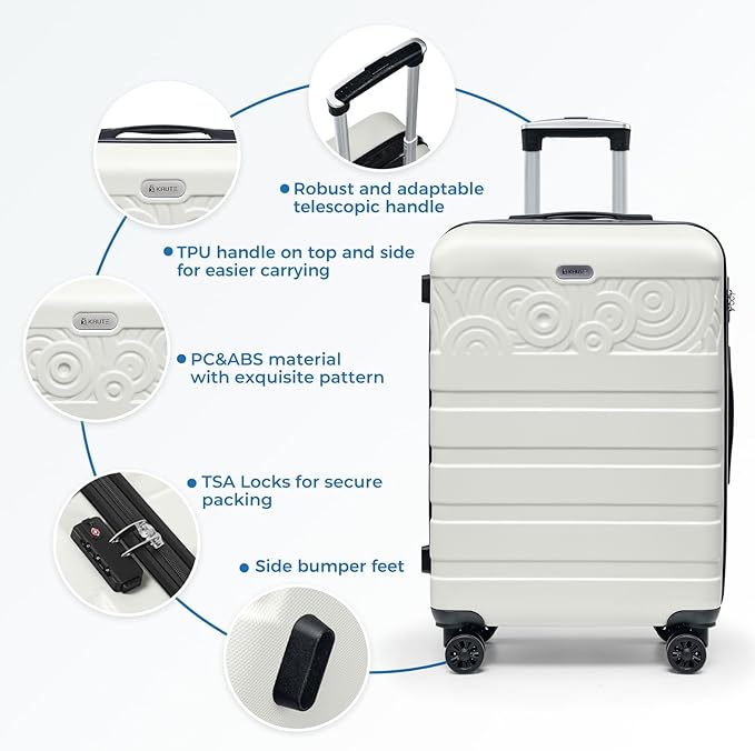 Krute Luggage 28 Inch Suitcase With Spinner Wheels Large Suitcases Lightweight Hard Shell PC ABS TSA Lock Checked Luggages