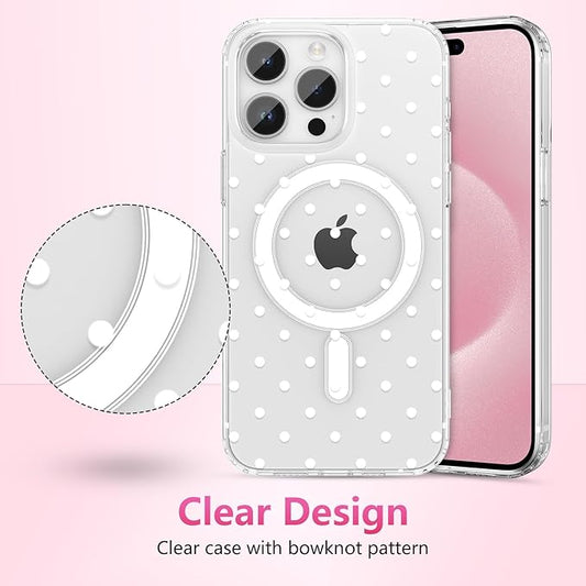 ZTOFERA Magnetic for iPhone 14 Pro Case,Cute Polka Dot Phone Case Aesthetic Striped Clear Trendy Slim Soft Shockproof Protective Phone Cover for Women Girls, White Dot