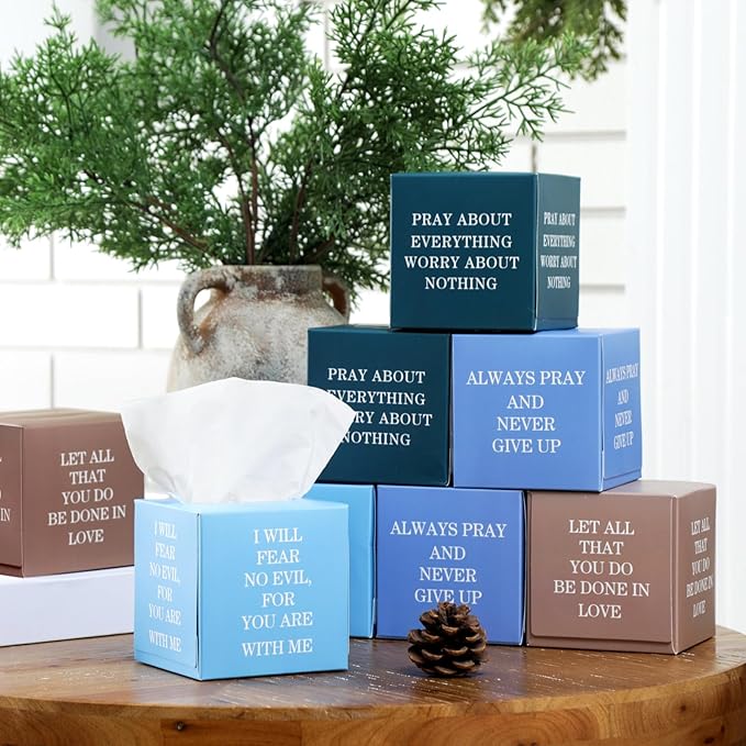 12 Pack Bible Verse Facial Cube Tissues Boxes 600 Sheets 3 Ply Small Christian Square Face Tissues Bulk for Car Bedroom Supplies