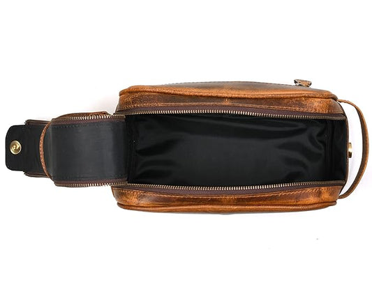 10" Premium Leather Toiletry Travel Pouch With Waterproof Lining | King-Size Handcrafted Vintage Dopp - Kit ~ Gift for Father's Day By Aaron Leather Goods (Copper)