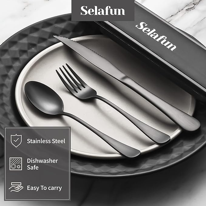 4-pieces Travel Set with Case Portable Silverware Utensils Set for work, Stainless Steel Reusable Flatware Set Cutlery Set for Camping Picnic Hiking Office (6.7inch, Matte Black)