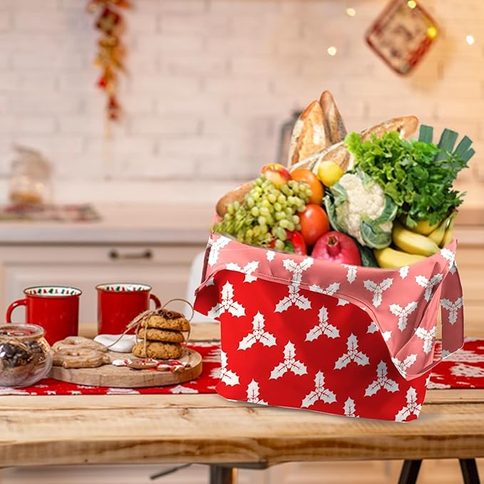 BeeGreen 12 Pack Christmas Reusable Grocery Bags Christmas Gift- 50 Lbs Foldable Polyester Totes With Elastic Band And Storage Pouch For Shopping, Kitchen, Parties Shopping Bag Tote Bags Bulk