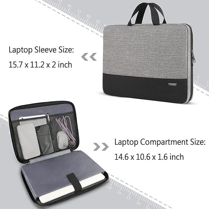 Ytonet 14 Inch Laptop Case Water Resistant Laptop Sleeve Cover Computer Carrying Bag Compatible with MacBook HP Lenovo Dell Asus Acer Chromebook Notebook, Grey