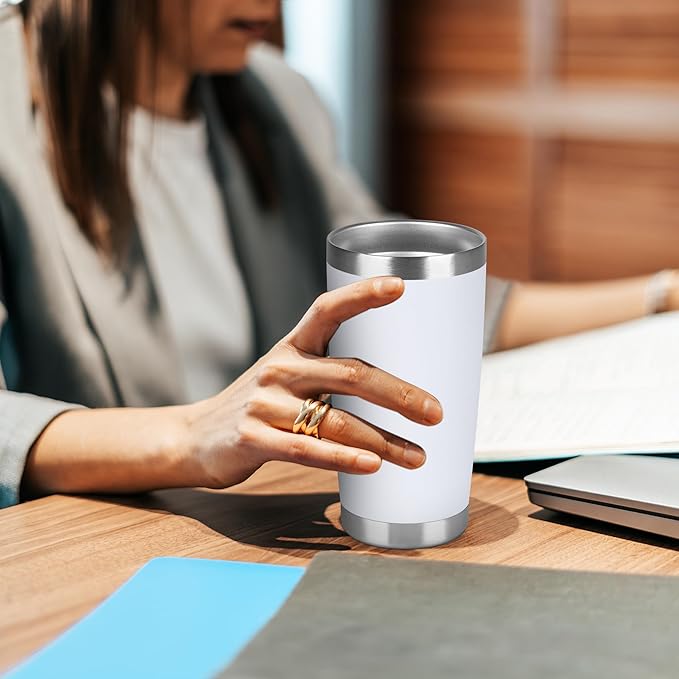 20 oz Tumbler Stainless Steel Tumblers Bulk with Lid Double Wall Insulated Coffee Tumbler Cups for Hot & Cold Drinks Powder Coated Travel Coffee Tumbler Mug Metal (White, 6 pack)