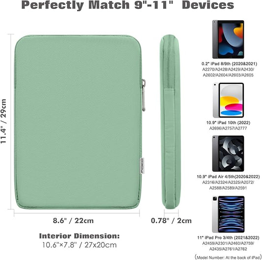 MoKo 9-11 Inch Tablet Sleeve Bag Carrying Case Fits New 11inch iPad Air M3, iPad A16 2025, iPad Pro 11 M4, Air 5/4/3, iPad 10/9/8th Gen, Tab S8/S9 11", Bodhi Green