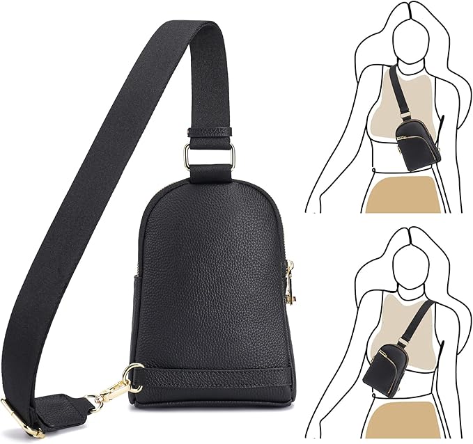 INICAT RFID Blocking Sling Bag Leather Crossbody Bags for Women Fanny Pack Cross Body for Woman Chest Bag for Travel 1.9L