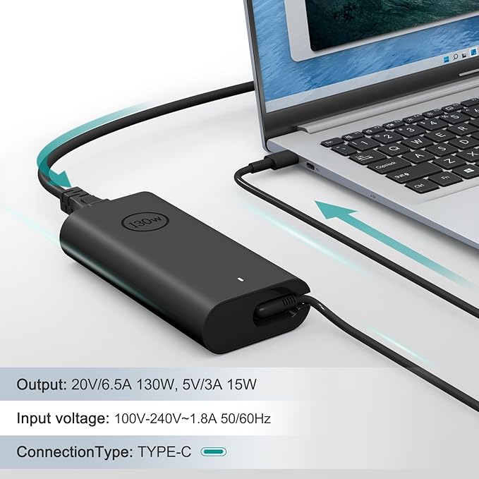 130W USB C Laptop Charger Compatible with Dell XPS 15/17,9575,Precision 5750 5570 5550 5530 3551 3550 3560 Latitude 5420 5510 7410 7310 7210 9410 9510 AC Cable