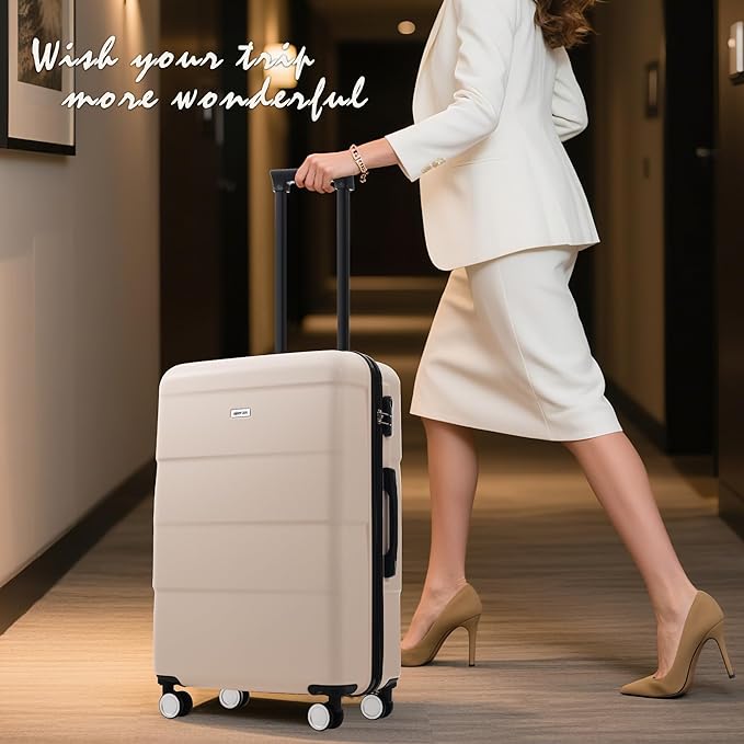 Merax Luggage Sets of 3 Piece Carry on Suitcase Airline Approved,Hardcase Suitcase Set with Double Spinner Wheels,Light Pink