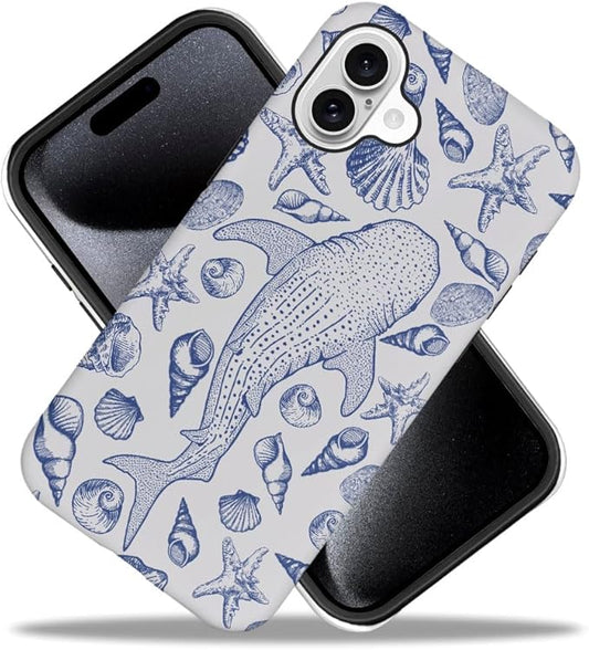 DAIZAG Case Compatible with iPhone 16 Plus,Fit Shockproof Cover for Women Girls,Blue Seashell Whale Shark Ocean