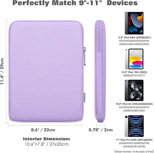 MoKo 9-11 Inch Tablet Sleeve Bag Carrying Case Fits New 11 inch iPad Air M3, iPad A16 2025, iPadPro 11 M4, Air 5/4/3, iPad10/9/8th Gen, Tab S8/S9 11", Lilac