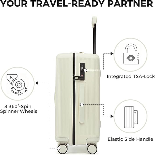 20 Inch Carry On Luggage, Hardside Lightweight Spinner Suitcase with TSA Lock, 22x14x9 Airline Approved Hard Shell Travel Suitcase with Wheels, Scratch Resistant (White, 20 Inch)