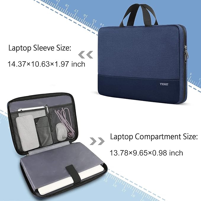 Ytonet 14 Inch Laptop Sleeve, TSA Laptop Case with Handle, Water Resistant Protective Computer Carrying Case, Compatible with MacBook HP Dell Lenovo Asus Notebooks, Gift for Men Women, Dark Blue