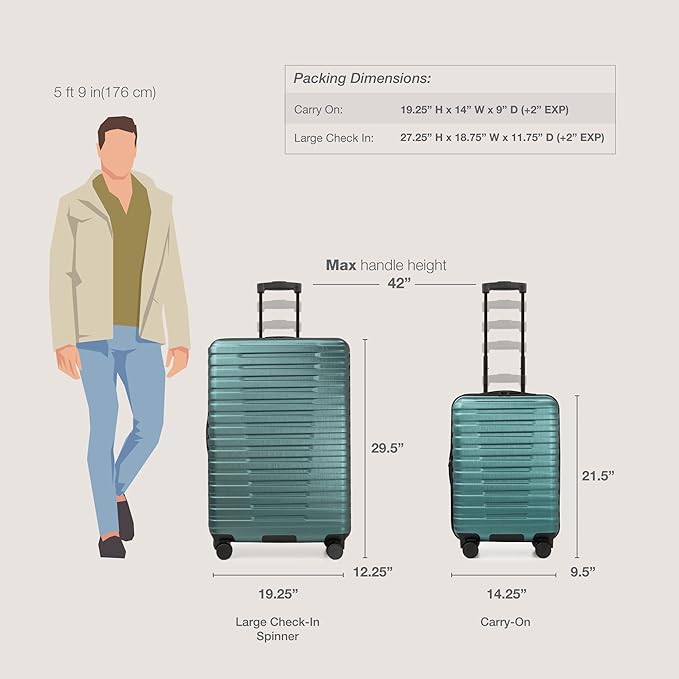 U.S. Traveler Boren Polycarbonate Hardside Rugged Travel Suitcase Luggage with 8 Spinner Wheels, Aluminum Handle, Teal, 2-Piece Set, USB Port in Carry-On